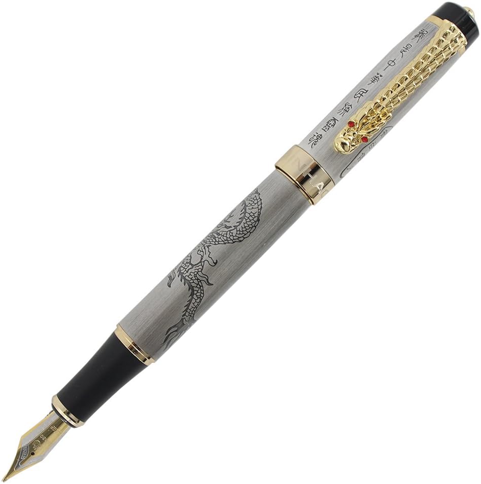 Gullor Fountain Pen JINHAO 'Loong Offspring' Ancient silver Chinese Dragon Embossed