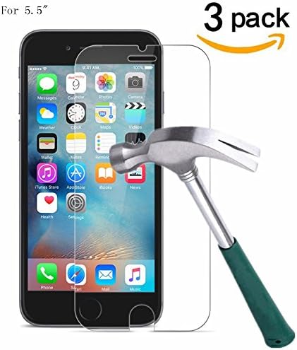 TANTEK [3-Pack Screen Protector for Apple iPhone 8 Plus, 7 Plus, 6S Plus, 6 Plus [5.5 inch,2017 2016, 2015],Tempered Glass Film,Ultra Clear,Anti Scratch,Bubble Free,Case Friendly
