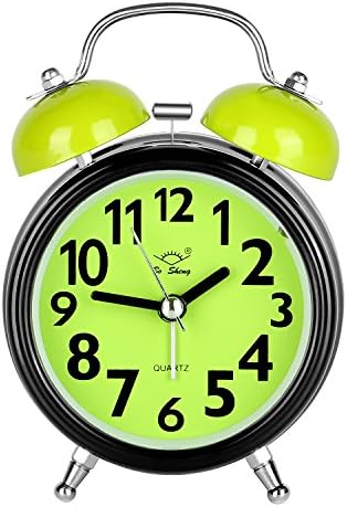 Alarm Clock for Bedrooms, Twin Bell Silent Desk Alarm Clock, Loud Kids Cute Silent Movement Alarm Clock for Kids, Battery Operated Bedside and Desk Clock with Backlight