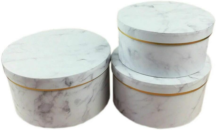 Debuy Florist Flowers Gifts Box 3 Pcs Florist Flowers Gifts Box Marble Pattern Round Packing Case for Wedding Party(White)