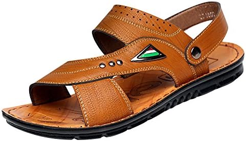 Mubeuo Men's Outdoor Leather Beach Hiking Sandals Light Brown 44 9.5 D(M) US