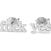 Fuck Yes Dainty Tiny Sterling Silver Stud Earrings - Minimalist Jewelry Gift Ideas for Women Her