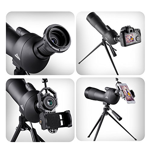 BEBANG 20-60x60 Spotting Scope for Bird Watching, Waterproof Zoom Scope with high Definition, FMC Coated Optical Lens, for Target Shooting, with a Tripod, Smartphone Adapter, Canon Camera Adapter - Thumbnail 4