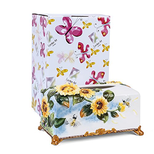 FORLONG FL9001 Ceramic Facial Tissue Dispenser Box Paper Dispenser Box Tissue Holder for Bathroom Vanity-Sunflower