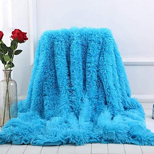 JLOSF Boys Fluffy Blue Blanket-decorative Sofa, Couch And Floor Throw- Super Soft Bed Or Car Cover-long Shaggy Hair, Faux Fur, Microfiber Polyester Material-blue 80x120cm(31"x47")