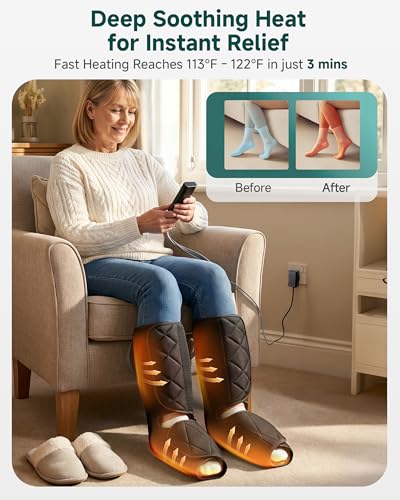 Snailax Leg Massager with Heat & Compression, 3 Modes and 3 Intensities and Manual Control, Gift