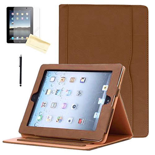 New 2017 iPad 9.7 Case (2017 Released), JYtrend Multi-Angle Viewing Stand Leather Folio Smart Cover with Big Front Pocket Auto Wake Up/Sleep for A1822 A1823 (Brown)