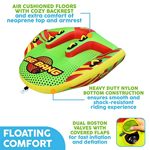 Big Sky Big Bang Towable Tube for Boating 3 Person - Durable Tube for Lake, Beach, River, Snow - Watersports Towables - Quick Inflation and Deflation - 3 Man Boat Toys and Floats for Water Activities