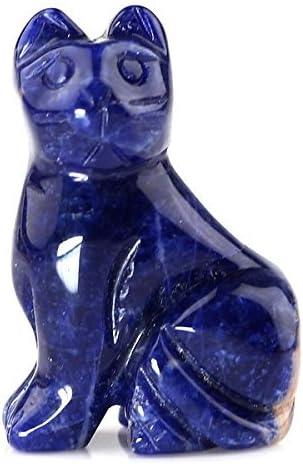40mm Hand Carved Sodalite Gemstone Cat Figurine Statue Stone Carving 1.6"