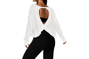 UNIANKIYA Open Back Workout Tops for Women Long Sleeve Cropped Athletic Clothes Gym Running Yoga Low Impact Sports T Shirts