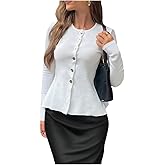 GORGLITTER Women's Crew Neck Button Up Sweater Long Sleeve Casual Knit Trendy Fall Fashion Cardigan Top