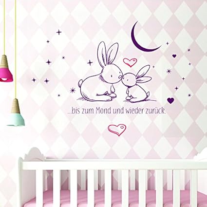 Grandora Wandtattoo zweifarbig Bis zum Mond und Wieder zurück I pink (BxH) 47 x 45 cm I Babyzimmer Baby Sticker Aufkleber Wan