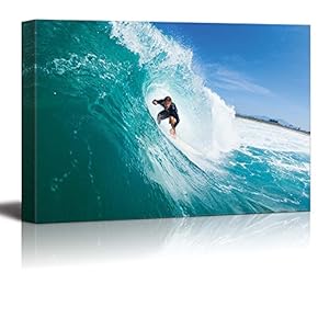 Canvas Prints Wall Art - Surfer Riding Large Blue Ocean Wave Extreme Sports | Modern Wall Decor/Home Decoration Stretched Gallery Canvas Wrap Giclee Print & Ready to Hang - 12" x 18"