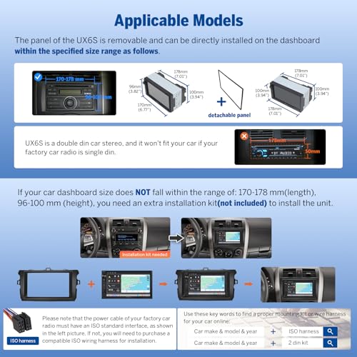 Eonon 7 pouces Android 13 2Din 6+64 Go 4G GPS CarPlay Android Auto Mise en miroir d'écran Écran partagé Charge rapide BT WiFi Bouton de volume Unité principale avec caméra de recul Autoradio UX6S