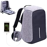 Laptop Backpack business anti-theft waterproof travel computer backpack with USB charging port college school computer bag for women & men fits 15.6 Inch Laptop and Notebook - Grey