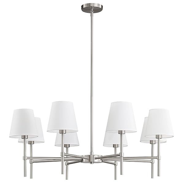 RUIYEY DINING ROOM CHANDELIERS LIGHT – MODERN BRUSHED NICKEL CHANDELIER, 8-LIGHT METAL FARMHOUSE DINING ROOM LIGHT FIXTURE, E26 HANGING PENDENT LIGHTING FOR KITCHEN, LIVING ROOM, FOYER, ENTRANCE