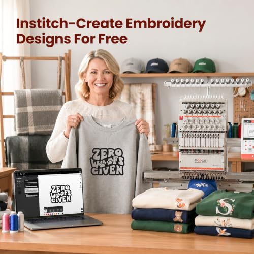 POOLIN Multi Needles Commercial Embroidery Machine with Auto Color Change, 13.8x19.7 Inch Embroidery Area, WiFi Transfer, Includes All Accessories for Hats, T-Shirts & Hoodies