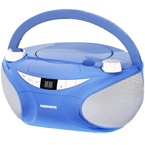 Magnavox MD6949 Portable Top Loading CD Boombox with AM/FM Stereo Radio and Bluetooth Wireless Technology in Black | CD-R/CD-RW Compatible | LED Display | (Blue)
