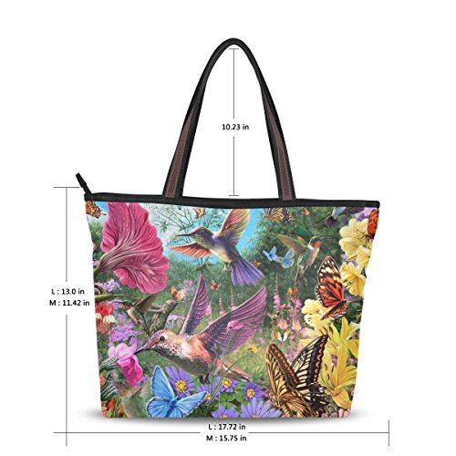 Use4 Womens HandBag Design Shoulder Bag?Rose Hummingbird Flower Colorful Tote Bags L