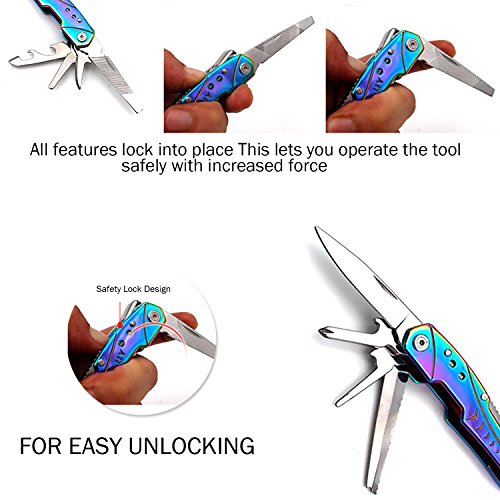 Unique Multitool Pliers Stainless Steel-GETUHAND 14-in-1 Multitool for Women Hunting, Hiking, Camping, Fishing, Outdoor Survival with Multi Knife Sheath/Rainbow Handle/Folding Pliers(Rainbow) - Thumbnail 3