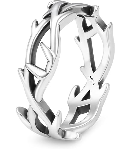 WOYNJI Stainless Steel Tree Vine Branch Crown of Thorn Lucky Ring