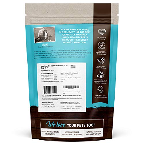 Raw Paws Freeze Dried Duck Necks for Dogs, 5oz All Natural Duck Dog