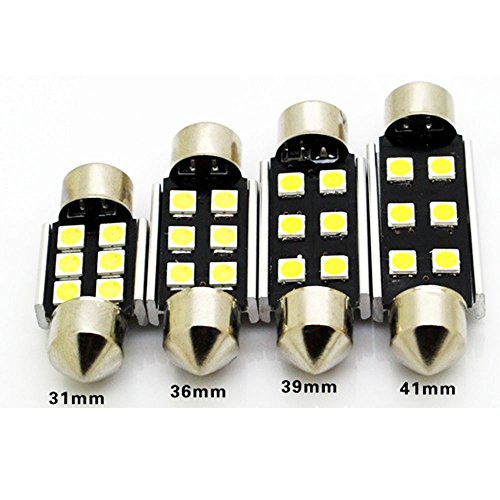 AMAZENAR 2-Pack 480 Lumens Xenon White 39MM(1.55") 12V Canbus Error Free Festoon Map Trunk Dome Light 3030 6-SMD No Polarity LED Bulbs for Vehicle 3021 3022 3175 6428 6430 DE3175 DE3021 DE3022
