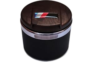 StoreBao Car Ashtray Exclusively for BMW 1/3/5/7 Series and X1/X3/X5/X6, with LED Light and Lid, Detachable and Portable (Wood Grain)