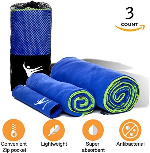 Microfiber Camping Travel towel - Set of 3 with XL 35"x70" - Absorbent and Quick dry - Compact and Soft - Best for sports, beach, gym, backpacking - Free mesh bag