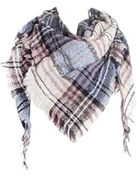 Wander Agio Womens Warm Scarf Triangle Shawls Scarves Stripe Plaid Fichu Rough Beige 5