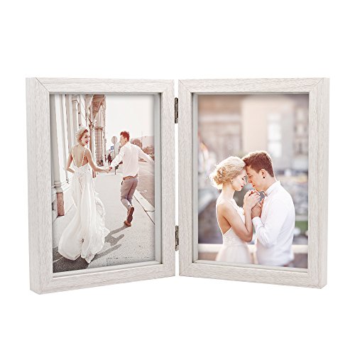 Afuly Double Picture Frame 5x7 White Wooden Hinged Photo