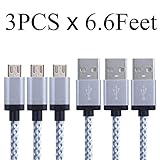 Micro USB Cable,[6ft*3Packs]by Ailun,High Speed 2.0 A Male to Micro B Sync & Charging Nylon Braided Cable for Smartphone&Tablets [Silver]