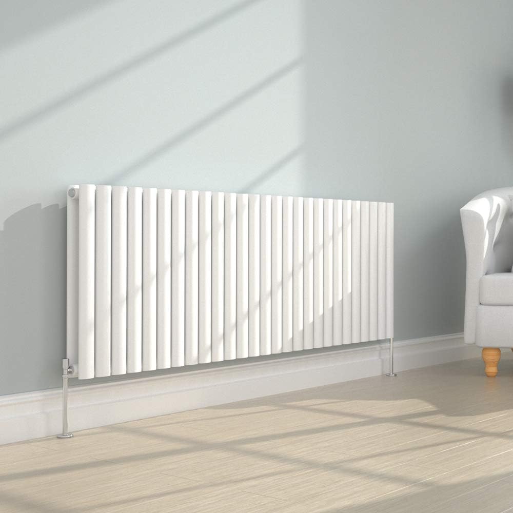 NRG 600x1593mm Gloss White Radiator Horizontal Oval Panel Bathroom Designer Double Rad Central Heating, 600x1593mm - Double