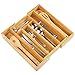 Silverware Utensil Tray Wooden Cutlery Drawer Dividers 5 Compartments Flatware Organizer Storage Holder Bamboo Flatware Organizer for Kitchen Office Supplies Cosmetics (Bamboo)