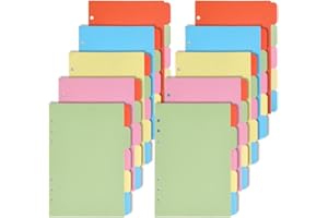 AHANDMAKER 8 Sets 6-Tab Binder Dividers, Multicolor Plastic Dividers with Tabs for 6 Ring Binders, A5 Sheets Insertable Index