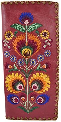 Lavishy Bohemian Colorful Flower Arrangement Embroidered Beautiful Large Wallet (Red)