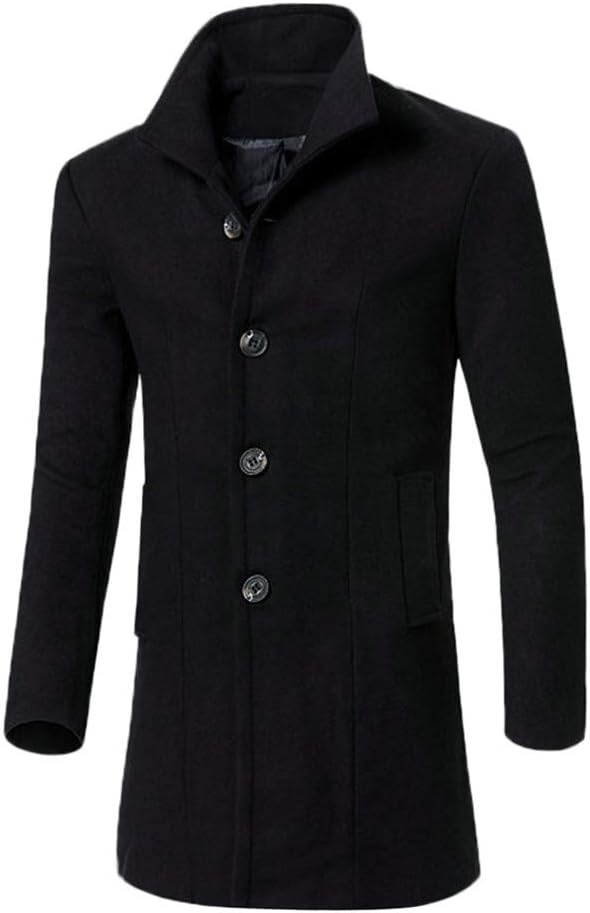 Mens Windbreaker, Men Thick Business Casual Warm Lapel Long Trench Coat
