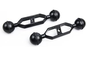LetonPower Black 5" Underwater Aluminum Alloy Extension Arm (2-Pack) - Dual Ball System with 1" Head Connector, Waterproof & Rustproof for Diving Camera Tray/Strobe/Video Light, Scuba Photography Gear
