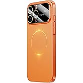 Erlova Magnetic for iPhone 15 Pro Max Case,Built-in Glass Camera Lens Protector,Compatible with MagSafe,Large Window Logo View Slim Matte Military Drop Protection Shockproof Dust-Proof Cover,(Orange)