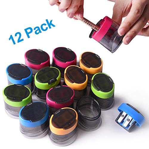 Pencil Sharpener, 12pcs Double Hole Manual Sharpener for Pencils, Colored Hand Pencil Sharpener with Rust-proof Spiral Blade for Kids School Office Home Supply
