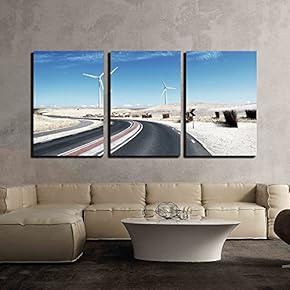 Scenic Winding Road with Wind Turbines x3 Panels