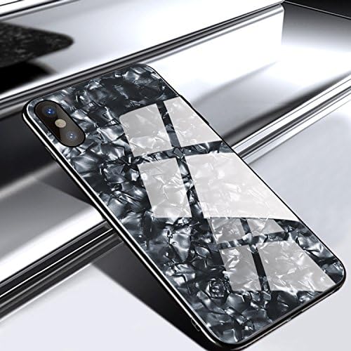 GIZEE Phone Case Compatible with iPhone X & iPhone Xs, Luxury Glitter Bling 9H Tempered Glass Back Cover Soft TPU Bumper Frame Protecive Case (Black)