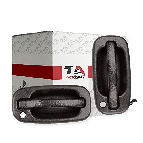 T1A Left and Right Pair of Black Exterior Door Handles Replacement for 1999-2007 Chevy Silverado and GMC Sierra, Fits Avalanche Escalade, Yukon XL, Yukon, Tahoe, Suburban, Denali T1A 15034985/15034986