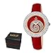 Burgi Women's BUR209RD Swarovski Crystal Diamond Accented Sparkle Swirl Mother of Pearl Imperial Red Leather Strap Watch - Packed in a Beautiful Gift Box, Perfect for Mothers Day -