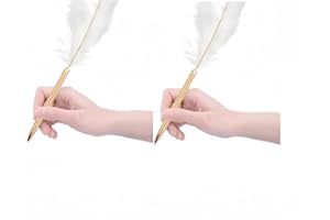 Galepromot 2Pcs White Feather Pen, Feather Ballpoint Pen Black Inks Pen Wedding Signing Pen Refillable Ballpoint Pen for Scho