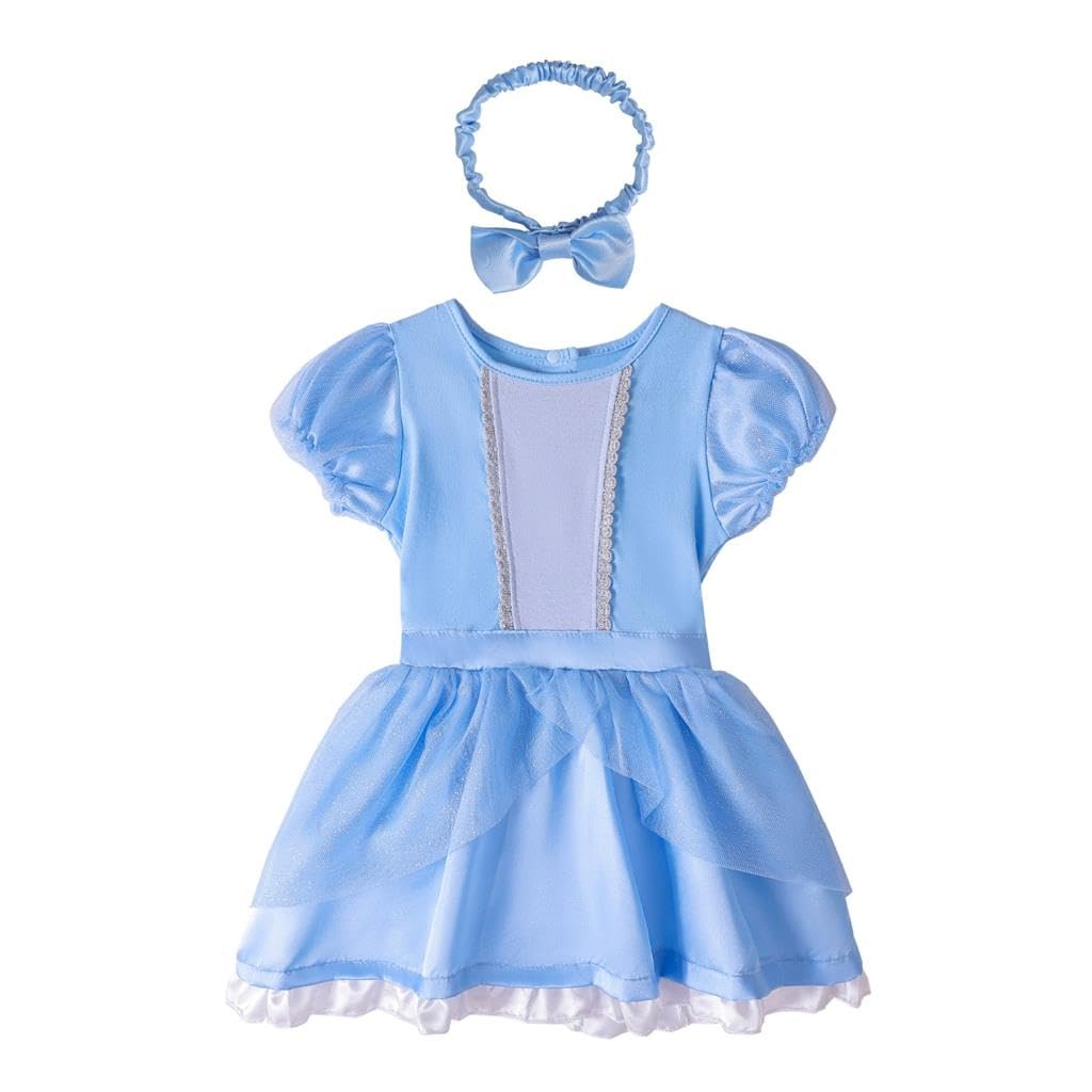 Lito Angels Baby Infant Girls Princess Cinderella Costume Bodysuit Romper Onesie Fancy Dress Up with Headband Age 0-3 Months