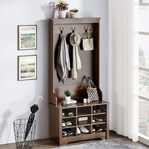 Itaar Hall Tree, Hall Bench with Storage Shelf, Metal Leg Entryway Coat