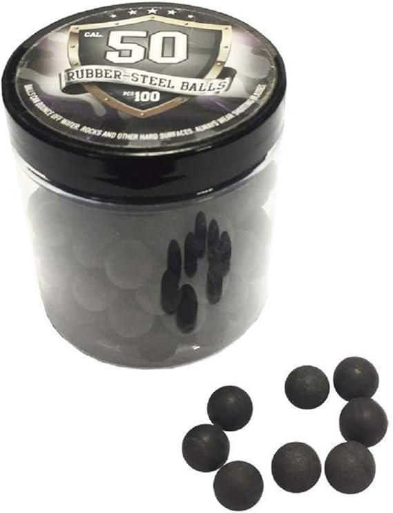 100 x Hard Mix Rubber Steel Balls Paintballs Reballs Powerballs in 50 Cal. for HDR T4E RAM