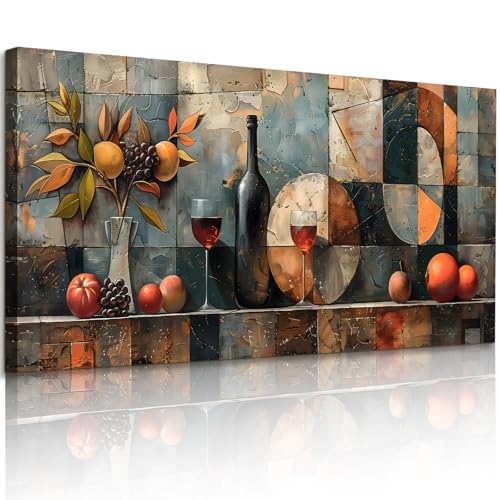 JHHUAMO Modern Living Room Decoration Paintings, Large Picture Sheets, Geometric Decorative Canvas with Vintage Bottle for Bedrooms, Office, Room, Hallway, 73 x 146 cm