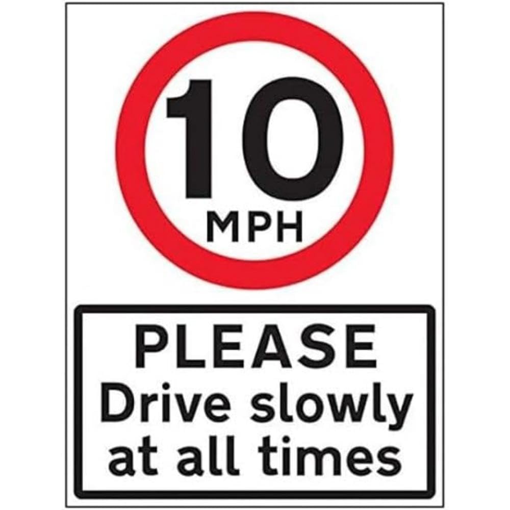 VSafety 10 MPH Please Drive Slowly - 600x800mm Class RA1 Reflective 3mm Aluminium Composite With Anti-Graffiti Coating Safety Sign